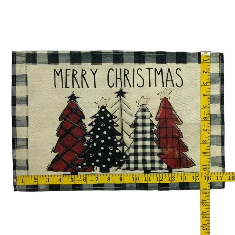 Christmas Placemats Primitive Farmhouse Buffalo Plaid Check Neutral  17.5 X 12